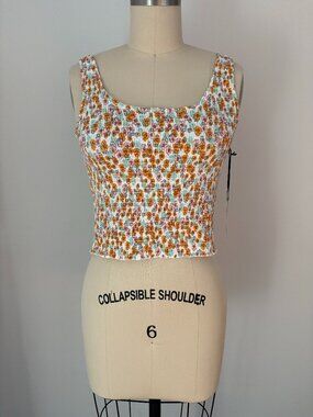 Faded Rose Women's Ditsy Floral Stretchy Top Smocked Boho Cottagecore Tank M